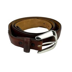 Silver Creek Classics Brown Top Grain Leather Silver Buckle Classic Basic Belt